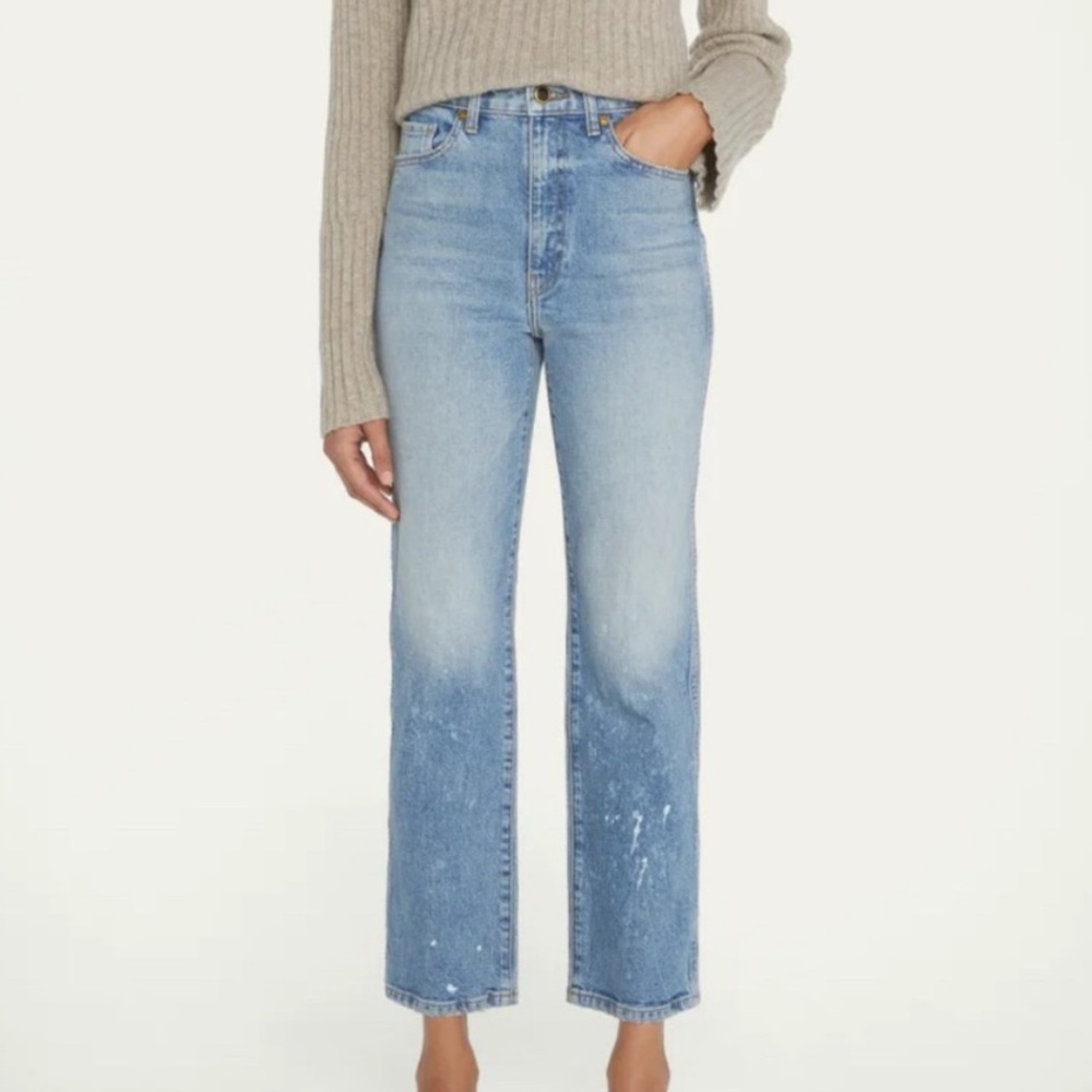 KHAITE Abigail Splatter Paint Light Blue Straight Leg Jeans
